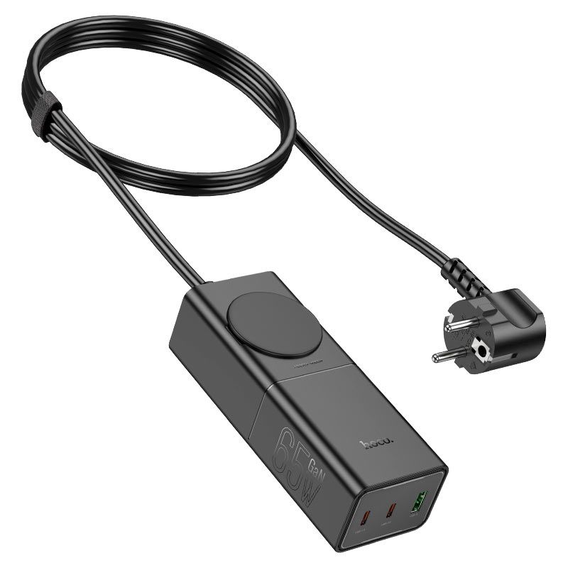 Мережевий зарядний пристрій HOCO NS4 Sharp PD65W(2C1A) desktop socket(EU/GER) Black (6942007617352)