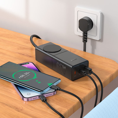 Мережевий зарядний пристрій HOCO NS4 Sharp PD65W(2C1A) desktop socket(EU/GER) Black (6942007617352)