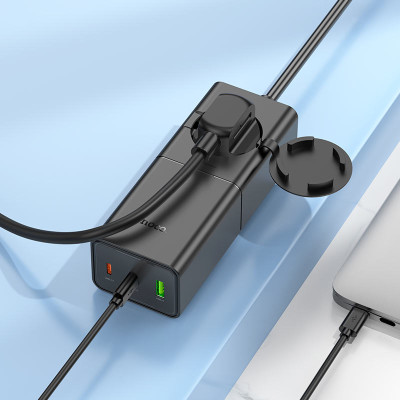 Мережевий зарядний пристрій HOCO NS4 Sharp PD65W(2C1A) desktop socket(EU/GER) Black (6942007617352)