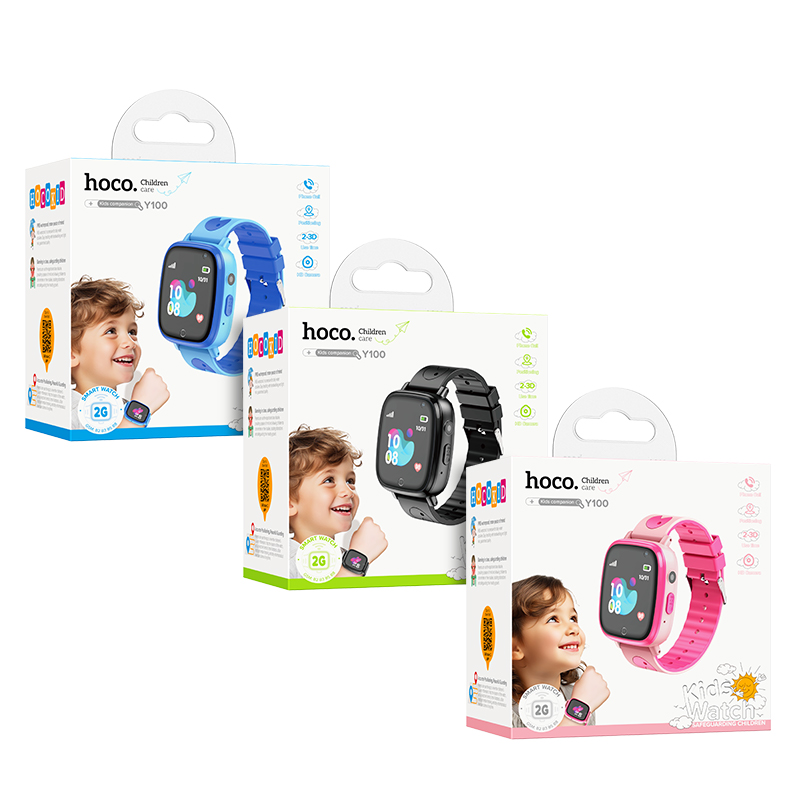 Дитячий cмарт-годинник Hoco Y100 36mm. SIM 2G. 400 mAh. IP65 Black (6942007625623)
