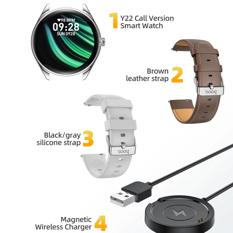 Смарт-годинник HOCO Y22 AMOLED 36mm. 200 mAh. IP67 Silver (6942007628990)