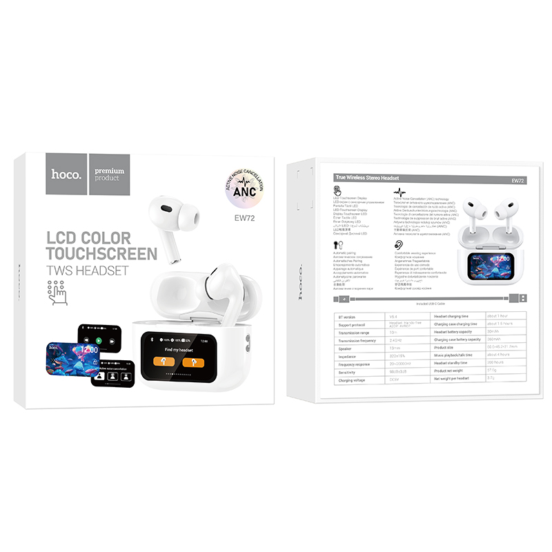 Бездротові навушники TWS HOCO EW72, ANC, Reduction touch screen, White (6942007629829)