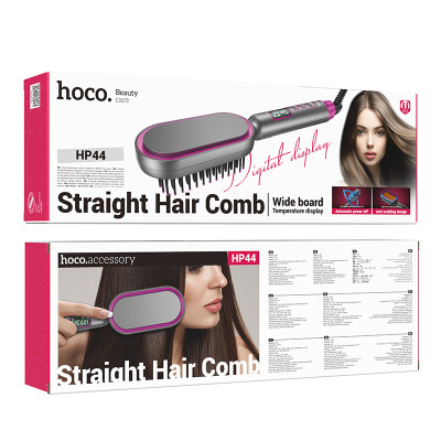 Гребінець для випрямлення волосся з цифровим дисплеєм HOCO HP44 Electric straightening hair comb with digital display(EU) Rose red (6942007631662)