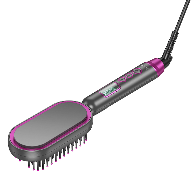 Гребінець для випрямлення волосся з цифровим дисплеєм HOCO HP44 Electric straightening hair comb with digital display(EU) Rose red (6942007631662)