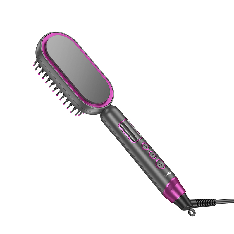 Гребінець для випрямлення волосся з цифровим дисплеєм HOCO HP44 Electric straightening hair comb with digital display(EU) Rose red (6942007631662)