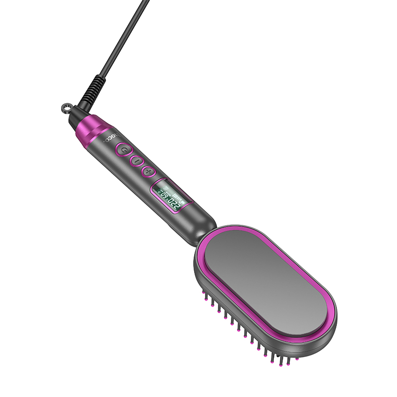 Гребінець для випрямлення волосся з цифровим дисплеєм HOCO HP44 Electric straightening hair comb with digital display(EU) Rose red (6942007631662)