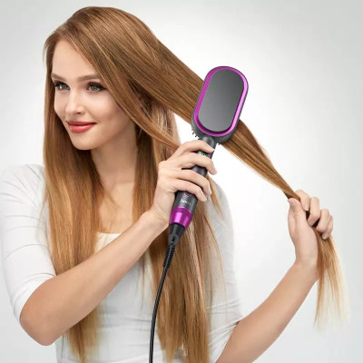 Гребінець для випрямлення волосся з цифровим дисплеєм HOCO HP44 Electric straightening hair comb with digital display(EU) Rose red (6942007631662)