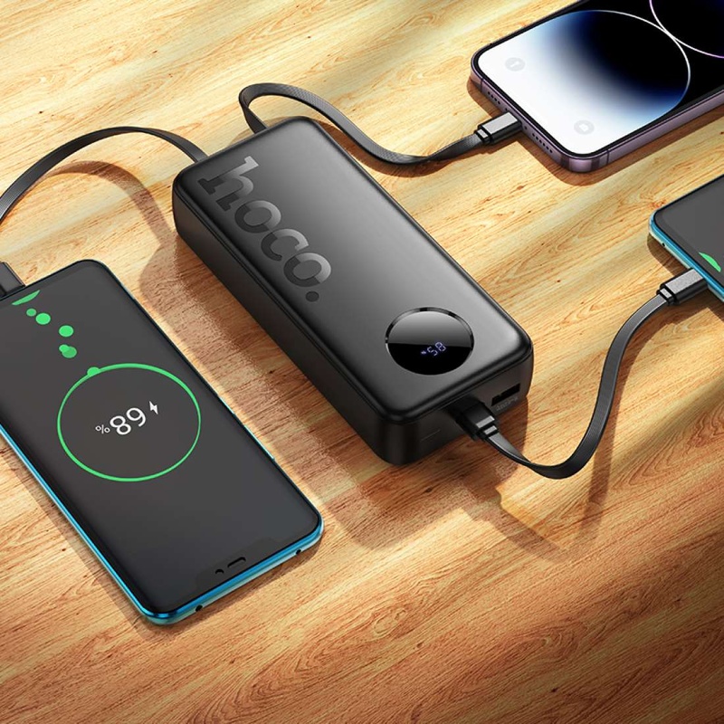 Зовнішній акумулятор HOCO J132A Sabio 22.5W+PD20W fully compatible power bank with 3 cables(20000mAh) Black (6942007632591)