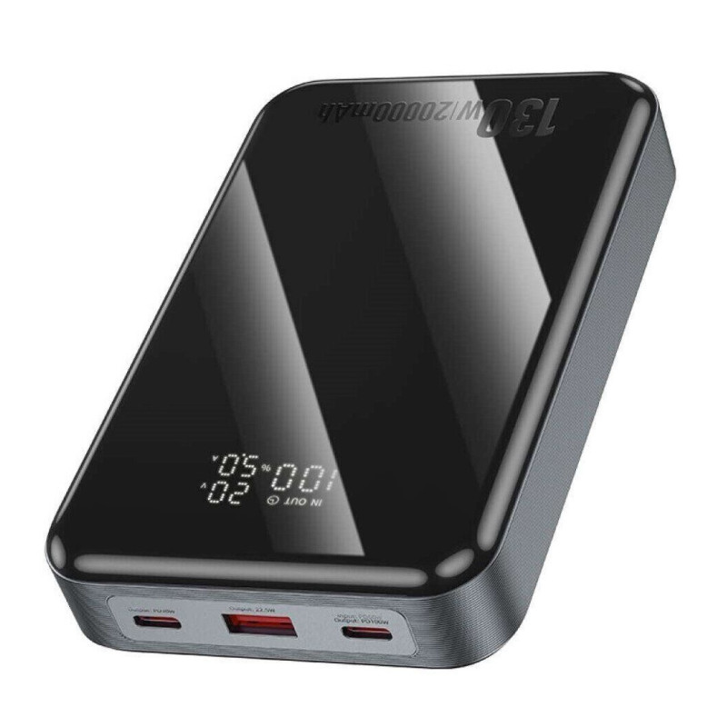 Зовнішній акумулятор HOCO Q30A Fast charge 130W power bank(20000mAh) Metal Gray (6942007634069)