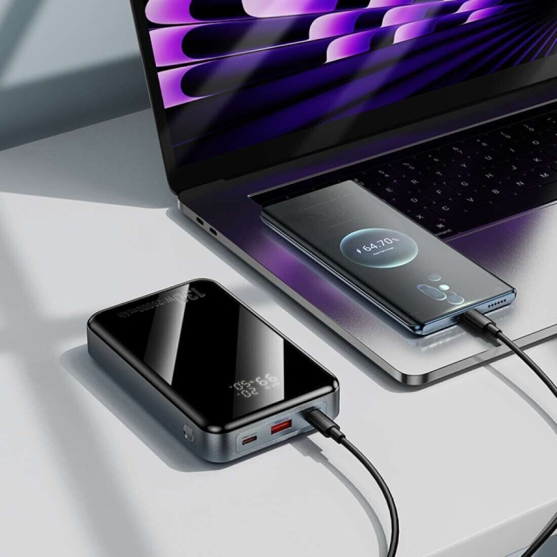 Зовнішній акумулятор HOCO Q30A Fast charge 130W power bank(20000mAh) Metal Gray (6942007634069)