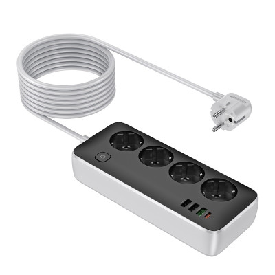 Мережевий подовжувач HOCO AC22 Sunlight 4-bit (PD30W/1C3A) desktop socket (EU/GER)(L=3M) Black (6942007636728)