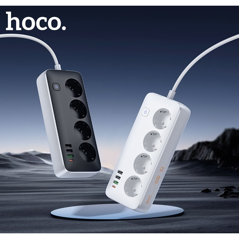 Мережевий подовжувач HOCO AC22 Sunlight 4-bit (PD30W/1C3A) desktop socket (EU/GER)(L=3M) Black (6942007636728)