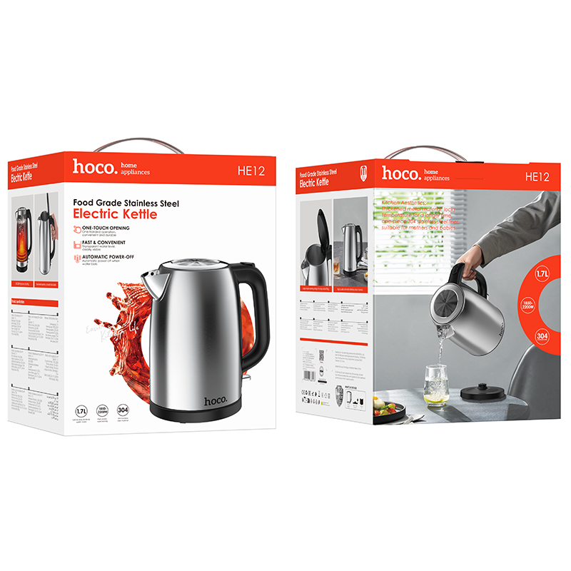 Електрочайник HOCO HE12 1.7L stainless steel electric kettle (EU) Stainless Steel (6942007638166)