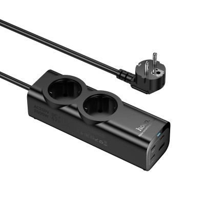 Мережевий подовжувач HOCO NS10 Wisdom 2-position (PD67W/3C1A) desktop socket (EU/GER) Black (6942007638500)
