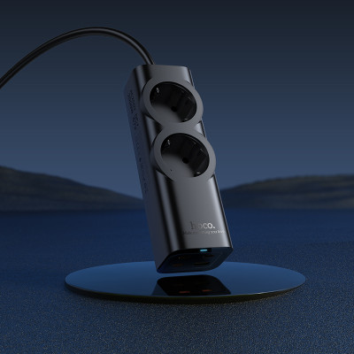 Мережевий подовжувач HOCO NS10 Wisdom 2-position (PD67W/3C1A) desktop socket (EU/GER) Black (6942007638500)