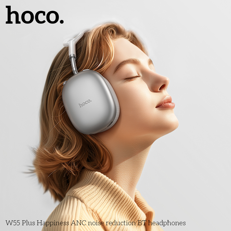 Бездротові накладні навушники HOCO W55 Plus Happiness ANC noise reduction BT headphones Silver (6942007638548)