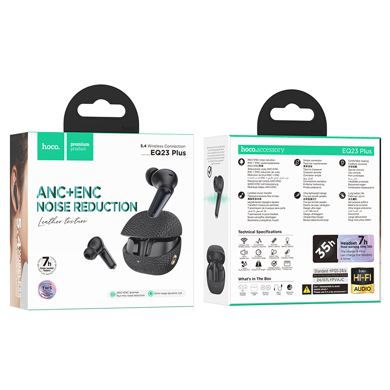 Бездротові навушники HOCO EQ23 Plus Duke Ⅱ true wireless ANC+ENC BT headset Black (6942007639293)