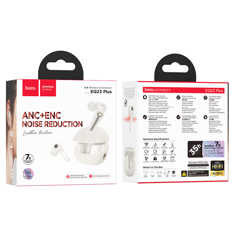 Бездротові навушники HOCO EQ23 Plus Duke Ⅱ true wireless ANC+ENC BT headset Milky White (6942007639309)
