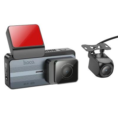 Відеореєстратор HOCO DV12 driving recorder 2K display GPS(with rear camera) Silvery Gray (6942007640176)