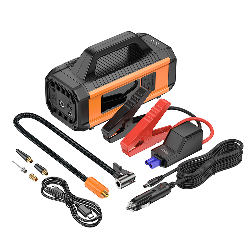 Автомобільний пуско-зарядний пристрій з насосом HOCO QS4 Intelligent air pump with emergency start-up power bank(10000mAh) Black (6942007642552)