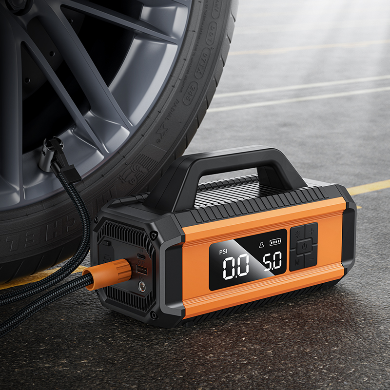 Автомобільний пуско-зарядний пристрій з насосом HOCO QS4 Intelligent air pump with emergency start-up power bank(10000mAh) Black (6942007642552)