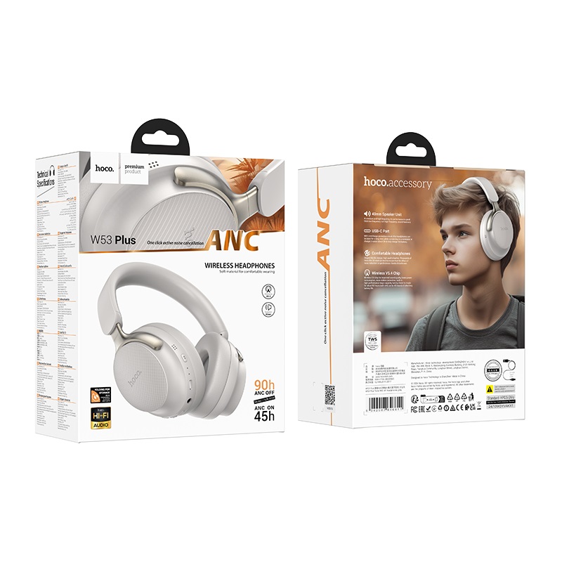 Бездротові накладні навушники HOCO W53 Plus Tone ANC BT headphones Gray (6942007646611)