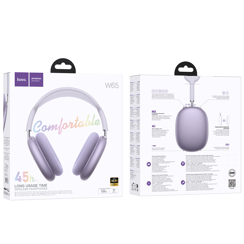 Бездротові накладні навушники HOCO W65 Happy BT headphones Purple (6942007650373)