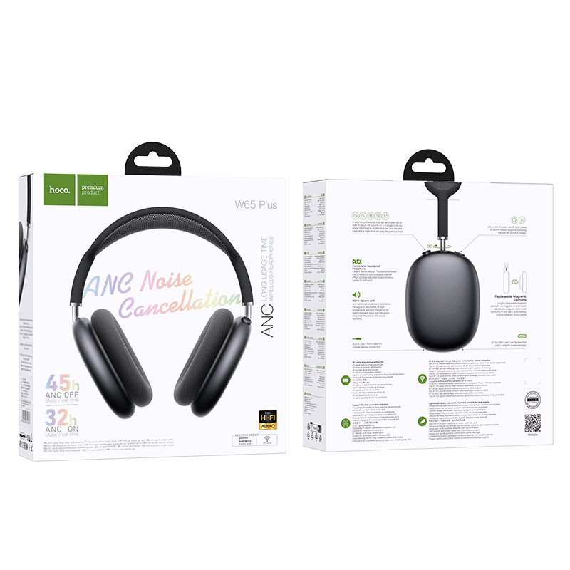 Бездротові накладні навушники HOCO W65 Plus Happy ANC BT headphones Deep Space Gray (6942007650397)