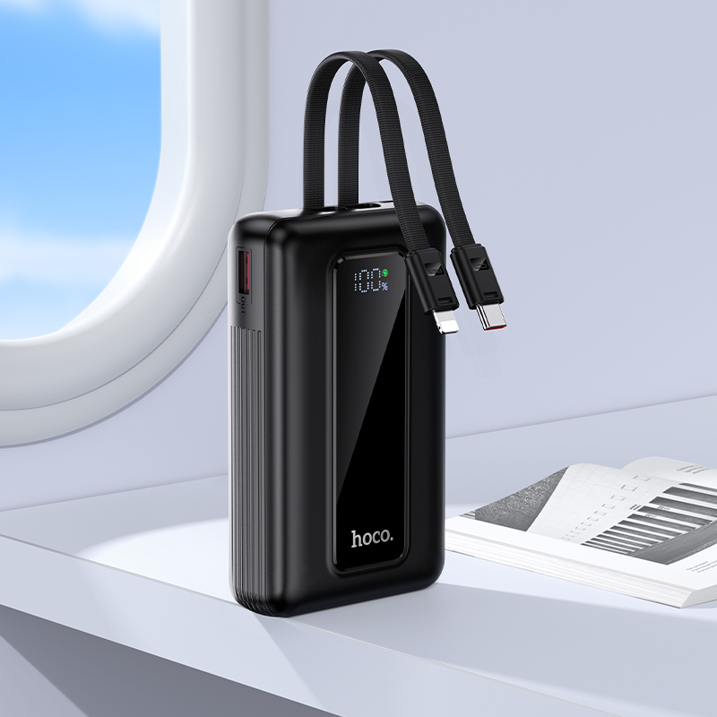 Зовнішній акумулятор HOCO J162A Full power 22.5W+PD20W fully compatible power bank with two cables(20000mAh) Black (6942007663083)