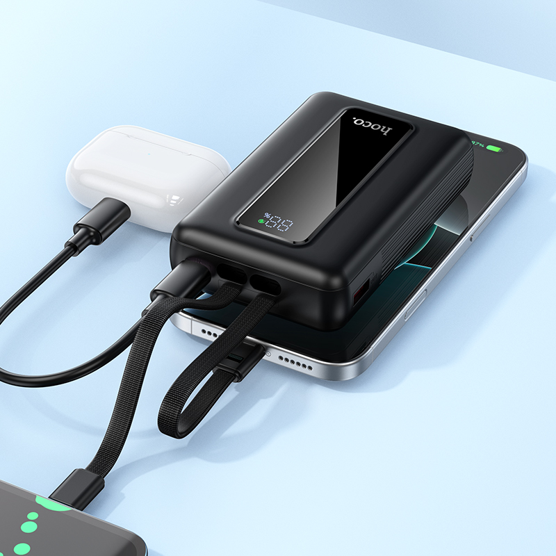 Зовнішній акумулятор HOCO J162A Full power 22.5W+PD20W fully compatible power bank with two cables(20000mAh) Black (6942007663083)