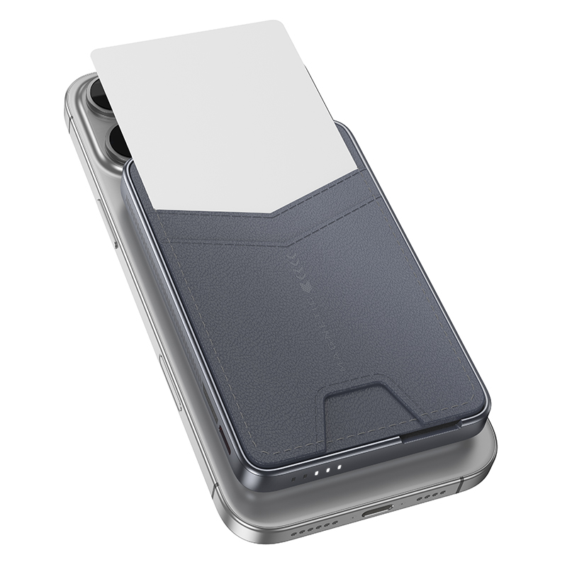 Зовнішній акумулятор HOCO Q46 Title PD20W magnetic power bank+card holder+phone holder(5000mAh) Silver Gray (6942007663106)