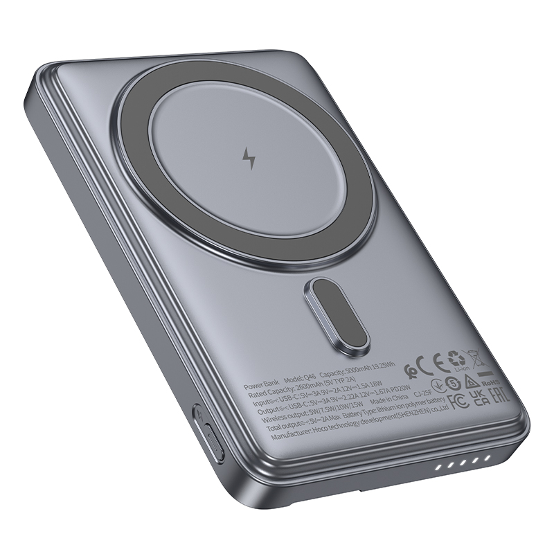 Зовнішній акумулятор HOCO Q46 Title PD20W magnetic power bank+card holder+phone holder(5000mAh) Silver Gray (6942007663106)