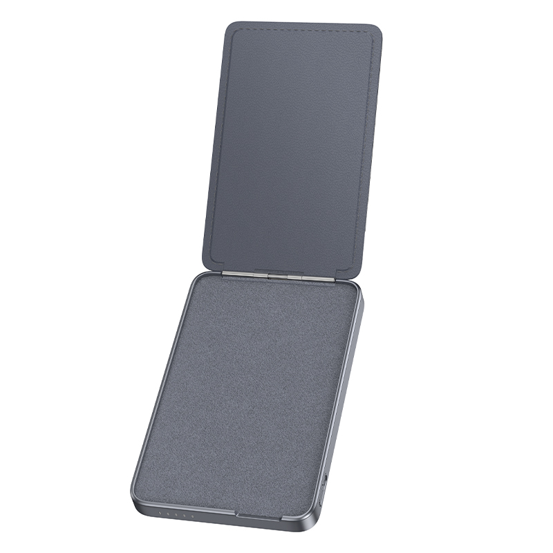 Зовнішній акумулятор HOCO Q46 Title PD20W magnetic power bank+card holder+phone holder(5000mAh) Silver Gray (6942007663106)