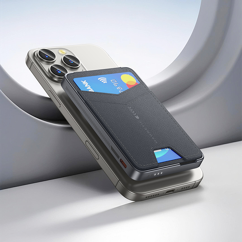 Зовнішній акумулятор HOCO Q46 Title PD20W magnetic power bank+card holder+phone holder(5000mAh) Silver Gray (6942007663106)