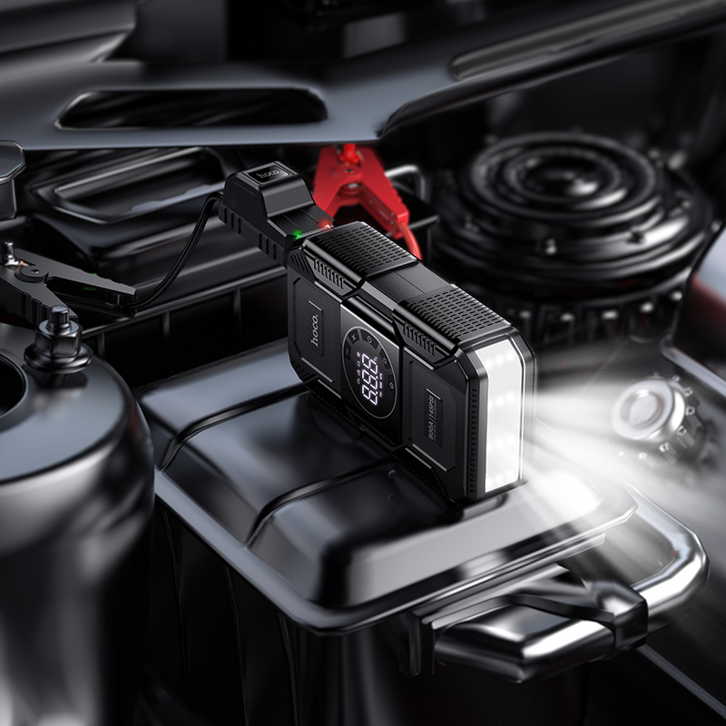Автомобільний пуско-зарядний пристрій з насосом HOCO QS6 Clever Intelligent air pump+emergency start-up power bank(8000mAh) Black (6942007673013)
