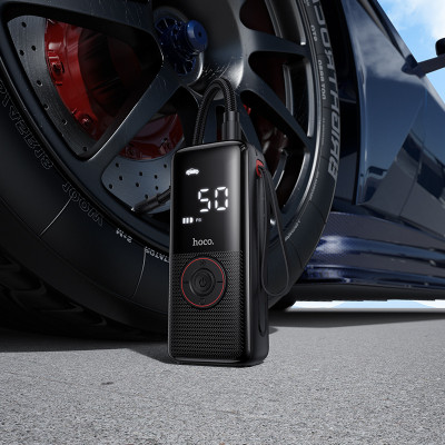 Автомобільний насос HOCO ZP18 Enlighten portable smart air pump Black (6942007673303)