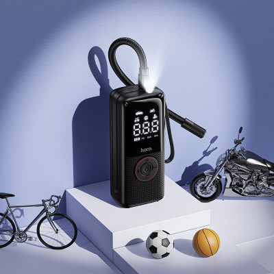 Автомобільний насос HOCO ZP18 Enlighten portable smart air pump Black (6942007673303)