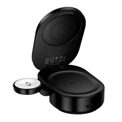 Бездротовий зарядний пристрій HOCO CQ23 Pole Qi2.2 3-in-1 magnetic wireless fast charger Black (6942007676960) Бездротовий зарядний пристрій HOCO CQ23 Pole Qi2.2 3-in-1 magnetic wireless fast charger Black (6942007676960)