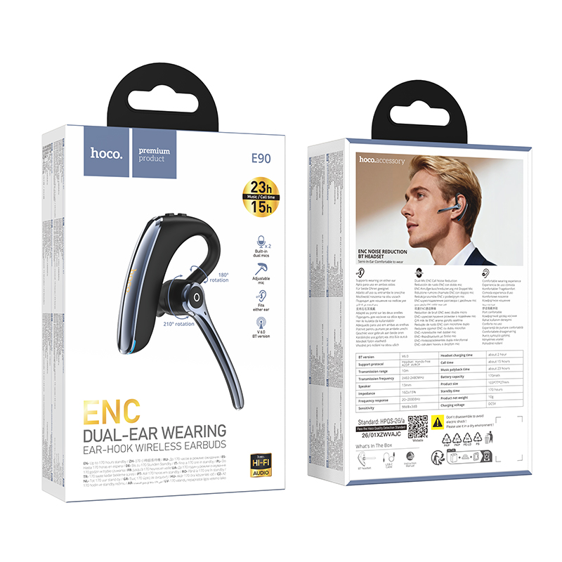 Bluetooth гарнітура HOCO E90 Liya ENC noise reduction BT headset Black (6942007680547)