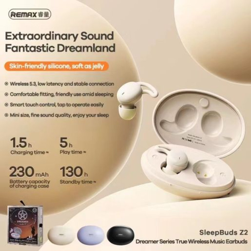 Бездротові навушники TWS REMAX Dreamer Series True Wireless Music Earbuds SleepBuds Z2 Beige (6954851209232)