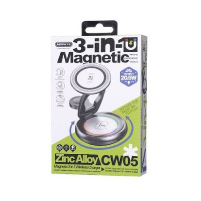 Бездротовий зарядний пристрій REMAX 20.5W Upgrade free metal foldable rotatable magnetic 3 in 1 wireless charger CW05 Sliver (6954851260271) Бездротовий зарядний пристрій REMAX 20.5W Upgrade free metal foldable rotatable magnetic 3 in 1 wireless charger CW05 Sliver (6954851260271)