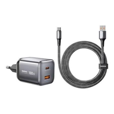 Мережевий зарядний пристрій з кабелем REMAX Wisdom Series 100W GaN Travel Charger+A-C Data Cable Set CA-15(AC100W) EU Tarnish (6954851263456)