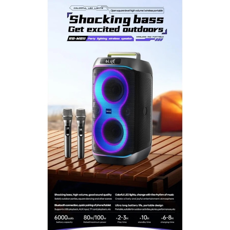 Колонка "REMAX Party lighting Wireless Portable Speaker 80W RB-MB11" Black (6954851264859)