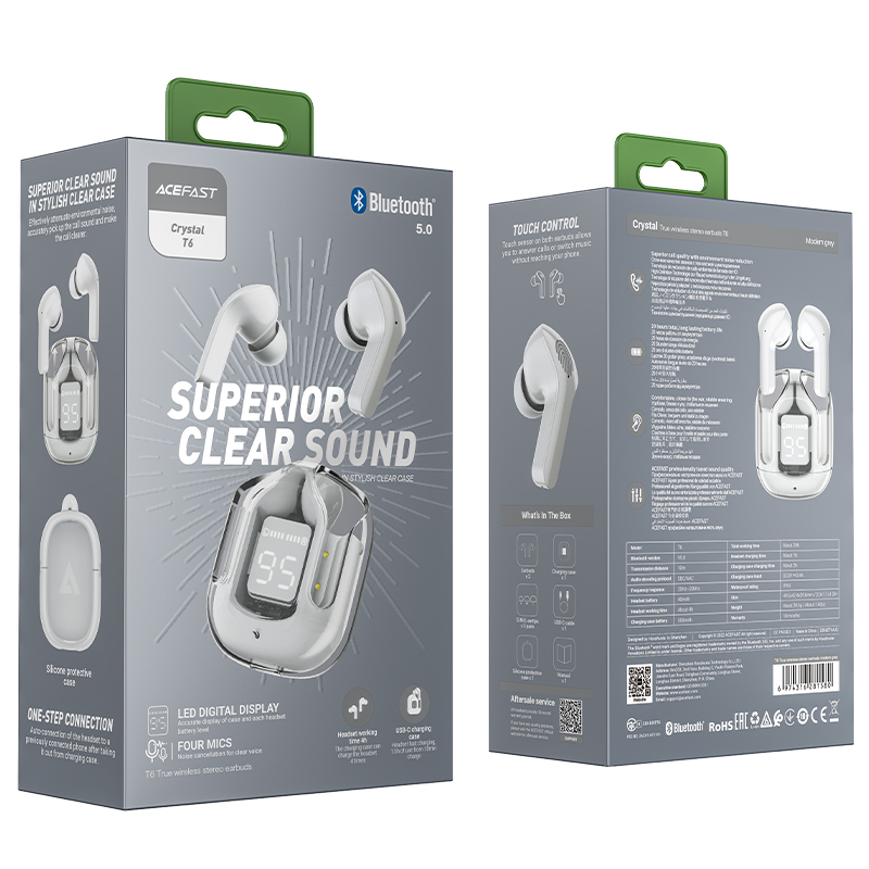 Бездротові навушники ACEFAST T6 True wireless stereo headset Modern Grey (6974316281580)