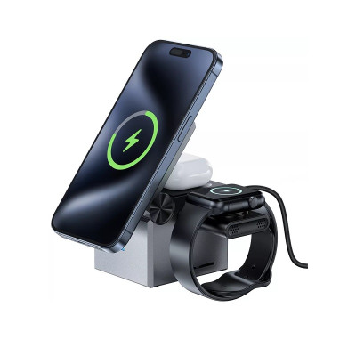 Бездротовий зарядний пристрій ACEFAST E18 Rubik's Cube 3-in-1 wireless charging holder Metal Gray (6974316282884)