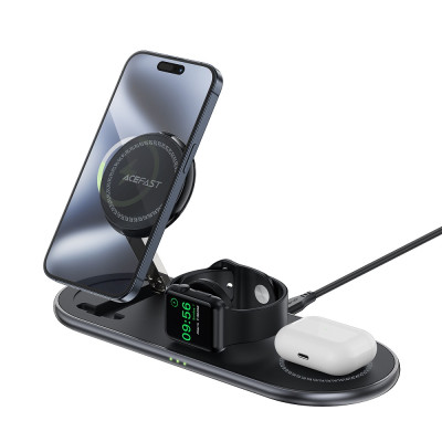 Бездротовий мультизарядний пристрій ACEFAST E19 Qi2 desktop 3-in-1 wireless charging holder Black (6974316283096) Бездротовий мультизарядний пристрій ACEFAST E19 Qi2 desktop 3-in-1 wireless charging holder Black (6974316283096)