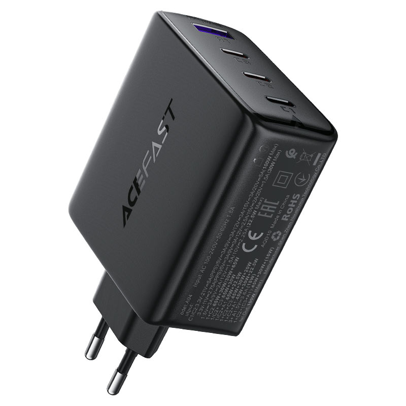 Мережевий зарядний пристрій ACEFAST A94 PD100W GaN (3*USB-C+USB-A) charger  Black (6974316283133)