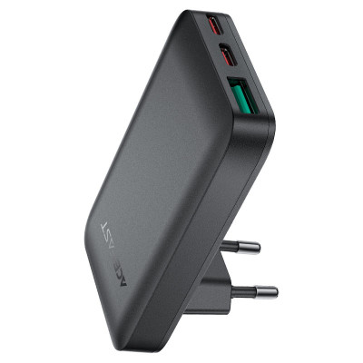 Мережевий зарядний пристрій ACEFAST A100 PD65W GaN 2C+A ultra-thin Charger Black (6974316283492)