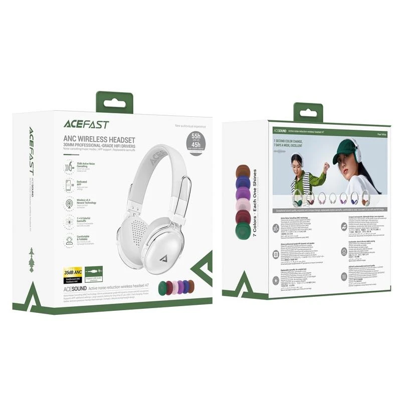 Бездротові накладні навушники ACEFAST H7 active noise reduction wireless headset Pearl white (6974316283560)