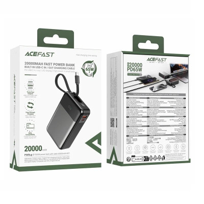 Зовнішній акумулятор ACEFAST M21 PD65W power bank with cable 20000mAh Black (6974316283898) Зовнішній акумулятор ACEFAST M21 PD65W power bank with cable 20000mAh Black (6974316283898)